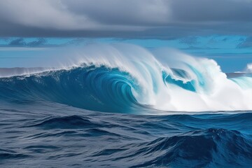 Fototapeta premium Vibrant Sapphire Ocean Waves Unveiling Dramatic Coastal Contours