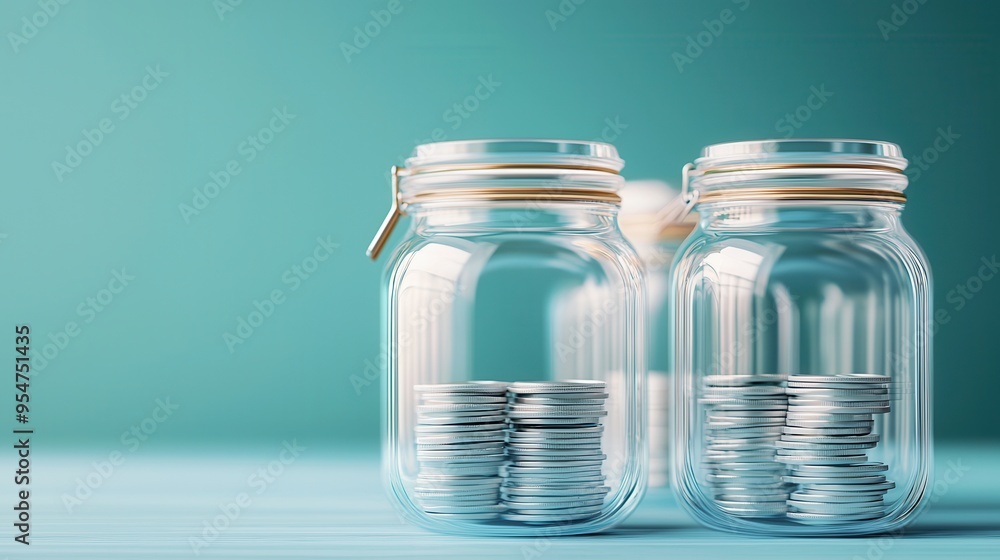 Poster Two Glass Jars Filled with Coins.