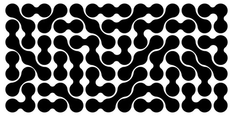 Connected metaballs pattern. Circuit texture. Liquid drops or amorphous shapes background. Organic blobs or neurons isolated on white background. Trendy abstract wallpaper. Vector graphic illustration