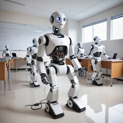 funny Illustration, Robots at school