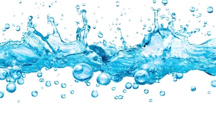 Water Splash with Bubbles, Isolated on White Background