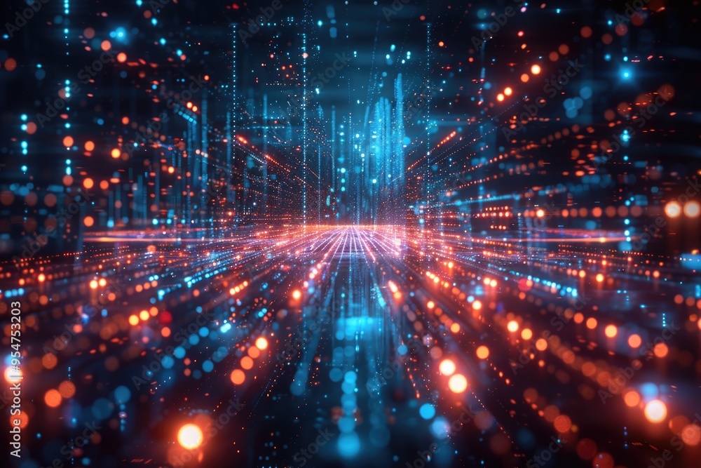 Aufkleber futuristic technology background with glowing lights and digital data visualization