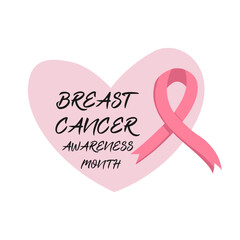 Pink ribbon with a heart-shaped frame. Breast Cancer Awareness Month. Icon design for a poster, banner, T-shirt. Vector illustration