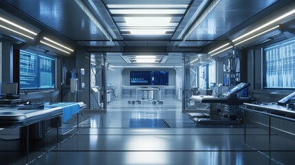 Fototapeta premium Advanced Futuristic Corporate Office Space with High-Tech Amenities
