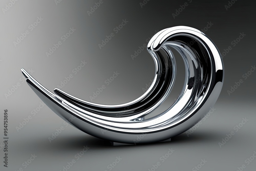 Poster Modern 3D Metallic Wave Design with Dynamic Chrome Flowing Shape