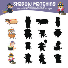 Look the image on the left and circle the correct shadow on the right. Find the correct shadow. Worksheet for kid. Printable activity page for kids. Learning Game.