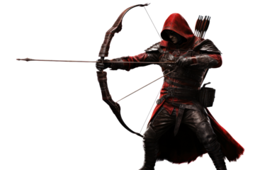 A full-body shot of a person wearing archery gear, isolated on white background