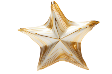 A gold star with intricate light reflections and shadows, white background