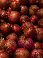 Close-up shot of fresh onions in a Supermarket