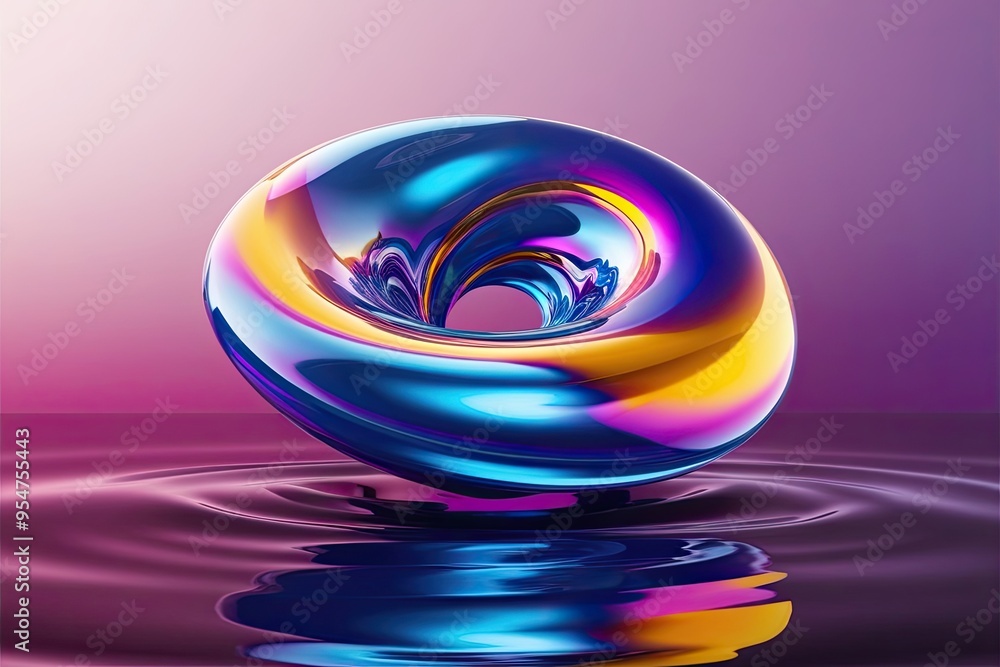 Poster vibrant abstract liquid vortex 3d model with glossy background design