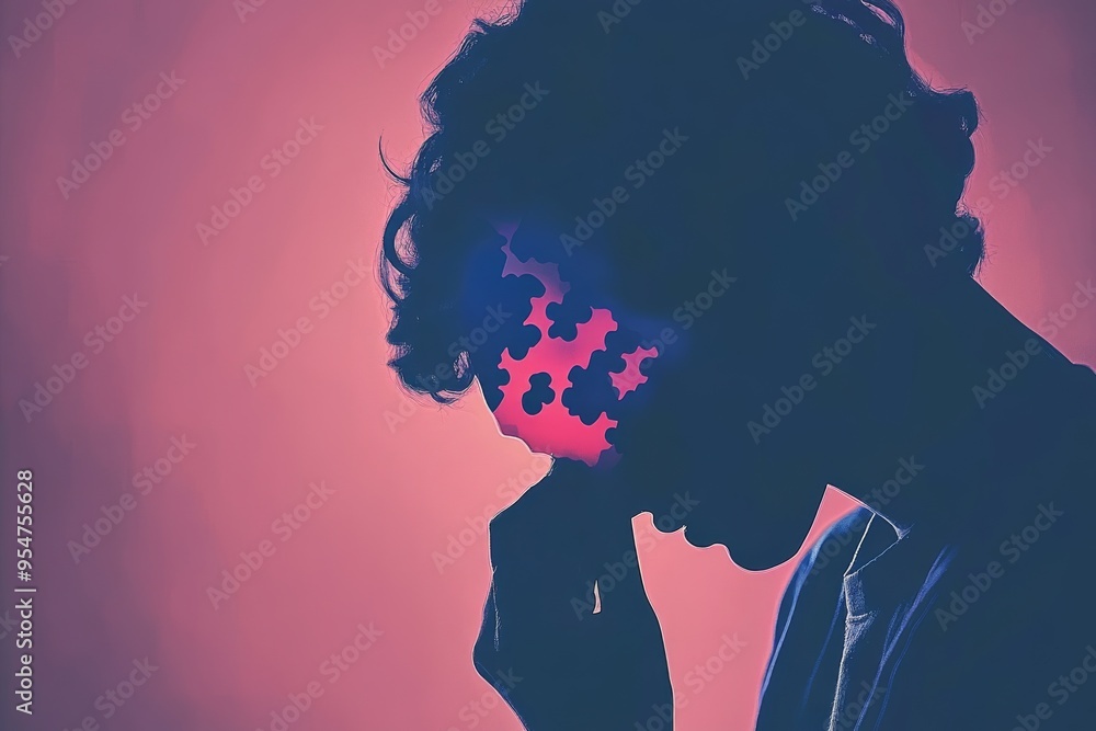 Poster fmri problem solving silhouette of a man with puzzle pieces integrated into his face symbolizing the