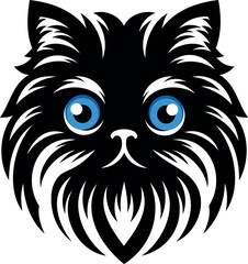 Persian cat with Blue Eyes of vector illustration isolated on white, A Lovely Persian Kitten and happy domestic animal logo.