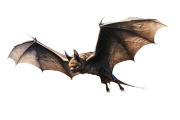 Fototapeta premium A Halloween bat in mid-flight with its wings fully extended, white background