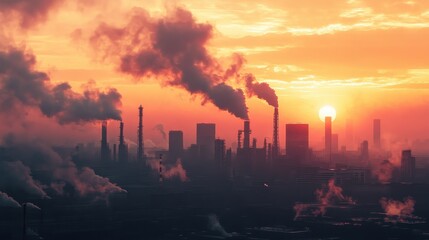 Fototapeta premium Dramatic Sunset over Industrialized Urban Landscape