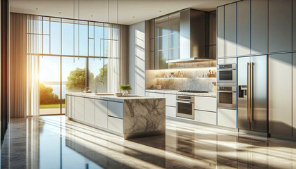 Obraz premium Kitchen decor, modern country interior design, Interior of modern kitchen with kitchen island.