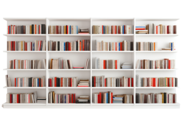 A modern library scene showing a row of sleek, isolated on white background
