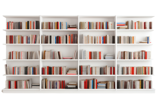 A modern library scene showing a row of sleek, isolated on white background