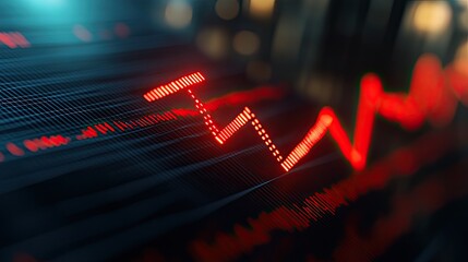 Red line graph on black screen showing data trends.