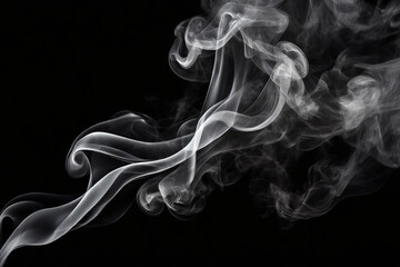 White Smoke on Black Background, Abstract Smoke Plume on Black, White Vapor Cloud on Dark Surface, Foggy Smoke Texture on Black