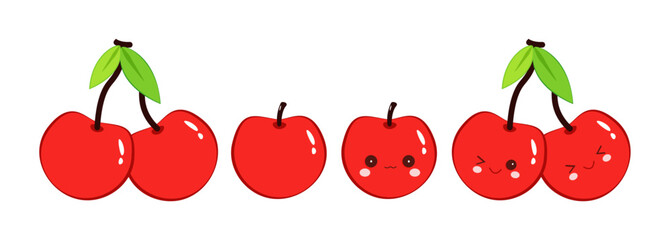 cartoon cherry vector. cute fruit characters, kawaii cherry