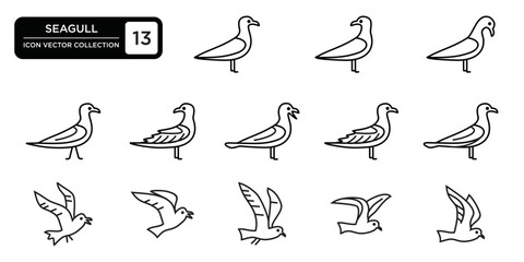Seagull icon collection, editable and resizable vector icon templates.