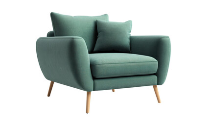A stylish and comfortable turquoise armchair with wooden legs, perfect for relaxing in any modern living room. 
