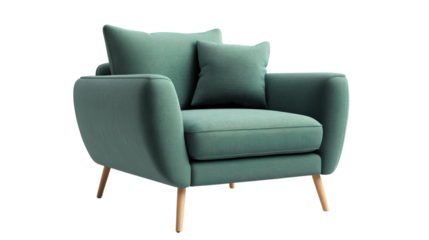 A stylish and comfortable turquoise armchair with wooden legs, perfect for relaxing in any modern living room. 