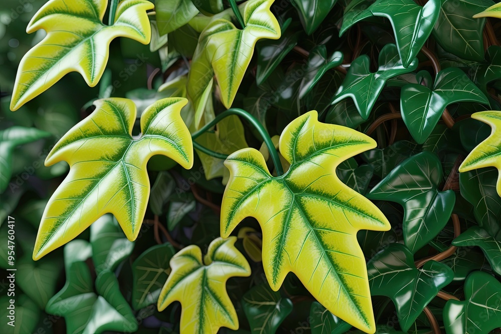 Poster 3d computer-generated imagery of bright and vibrant hedera helix ivy with detailed leaf texture and 