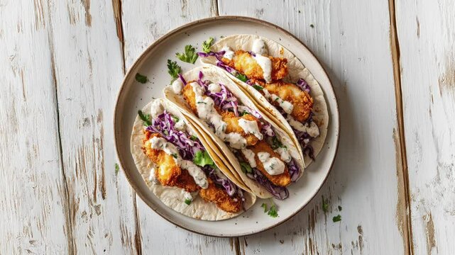 Delicious Fish Tacos with Crispy Fried Fish and Creamy Sauce