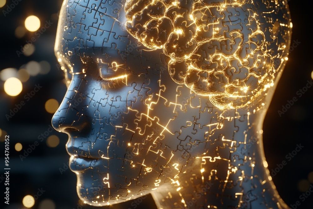 Poster memory consolidation creativity digital face with a glowing brain symbolizing the fusion of human in