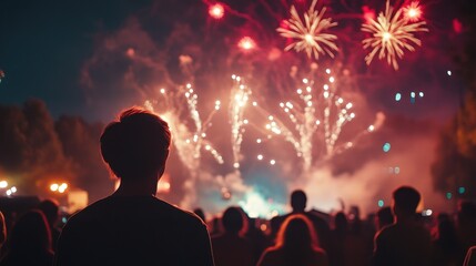Obraz premium Captivating Fireworks Display over a Gathering Crowd