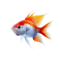 Fototapeta premium A vibrant orange tropical fish with delicate fins and scales, beautifully isolated on a white background.