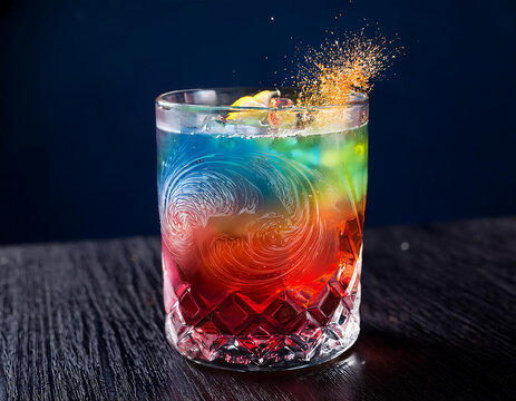  Swirled Colorful Cocktail with Sparkling Garnish in a Glass- A cocktail with vibrant, swirl_1(353)