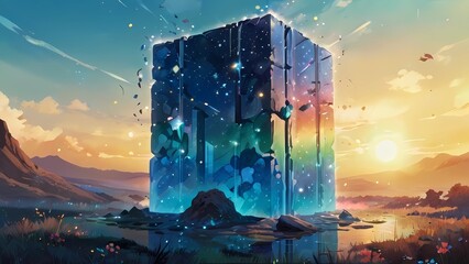 ゲーム背景　異世界未来社会クリスタルアーカイブ神殿遺