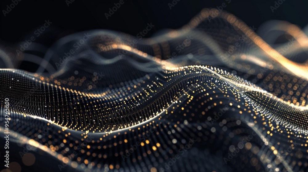 Aufkleber fascinating digital waves represent data flow through a dark and beautiful landscape. this abstract 