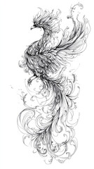 Fototapeta premium Elegant Monochrome Phoenix Tattoo Design