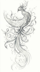 Elegant Monochrome Phoenix Tattoo Design