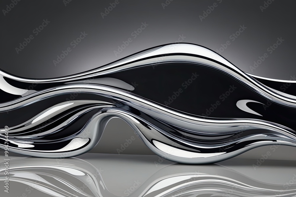 Poster captivating 3d fluid chrome effect with shiny metallic waves