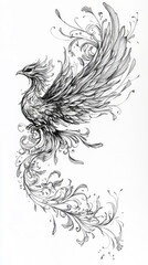 Fototapeta premium Elegant Monochrome Phoenix Tattoo Design
