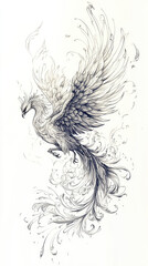 Fototapeta premium Elegant Monochrome Phoenix Tattoo Design