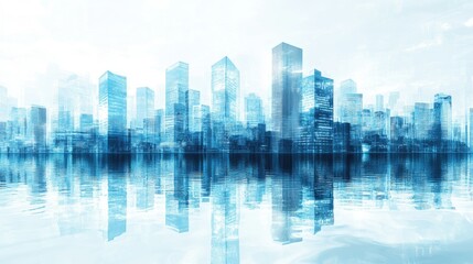 Fototapeta premium Futuristic city skyline reflected in water