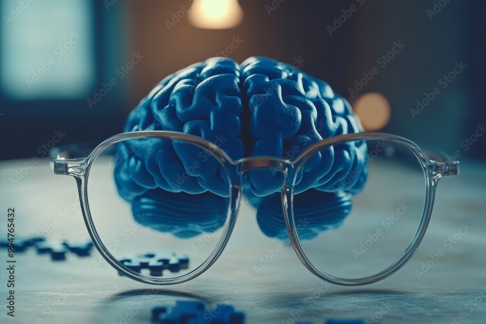 Poster brain circuitry brain stimulation human brain with glasses placed in an academic setting symbolizing
