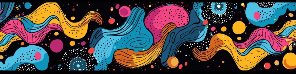 Abstract doodle frame with colorful patterns and space for text.