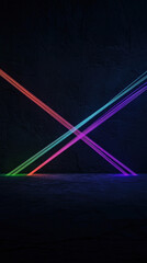 Crisscrossing laser lights create vibrant display over dark stage, evoking sense of energy and excitement.