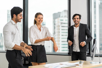 Group of business meeting and discussing strategy with startup project analysis finance process.Success business people plan and brainstorm marketing idea with document in office.Teamwork