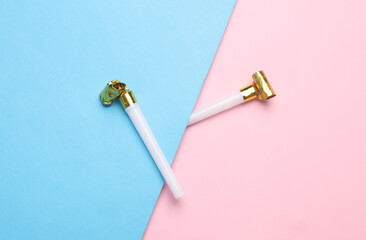 Birthday horns on blue pink background