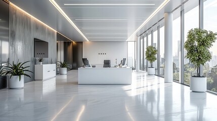 Modern office. open space business office with wooden furniture, computers, glass partition. Generative AI.