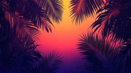 Palm Fronds Silhouetted Against a Vibrant Sunset
