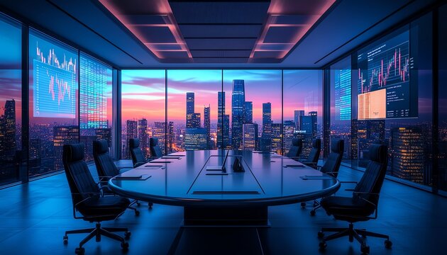Visualize a futuristic boardroom where executives from leading pharmaceutical firms celebrate crossing the 1 trillion valuation mark