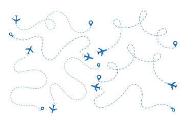 Obraz premium Airplane line path vector icon of air plane flight route with start point Airplane line path Transportation and travel concept